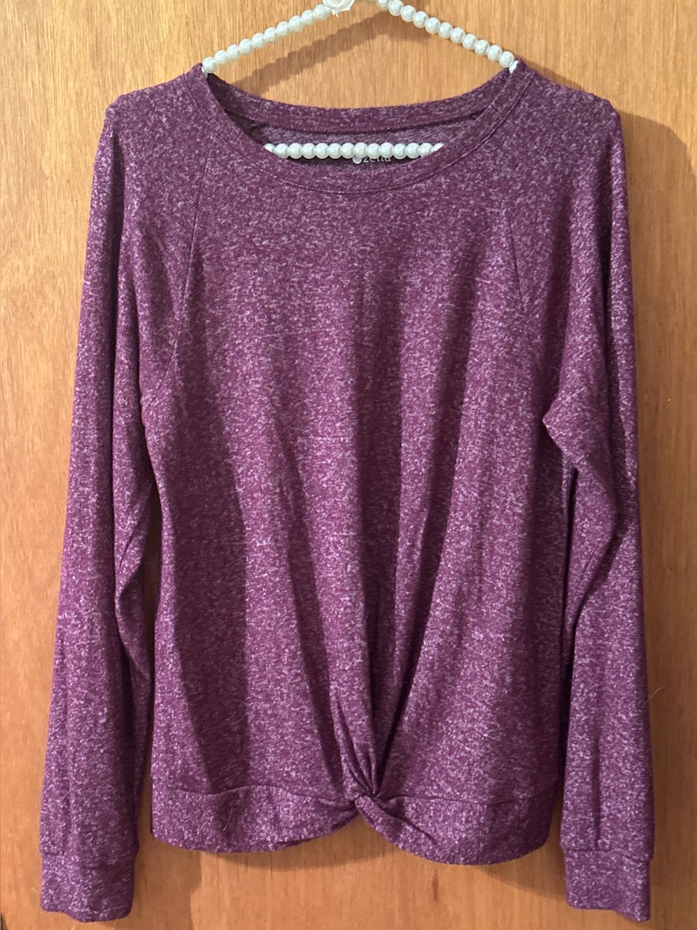 Zella Girls Maroon Heather Twist-Hem Long Sleeve Sweater- (Ladies S)